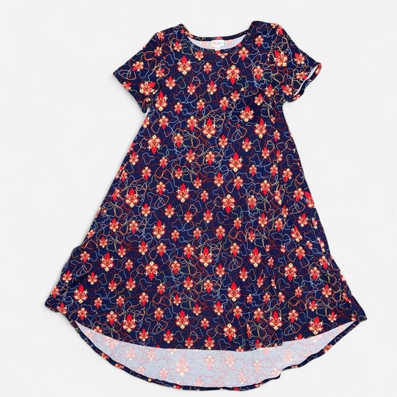 LulaRoe “Carly” Navy Colorful Floral Casual Dress - Picture 1 of 6